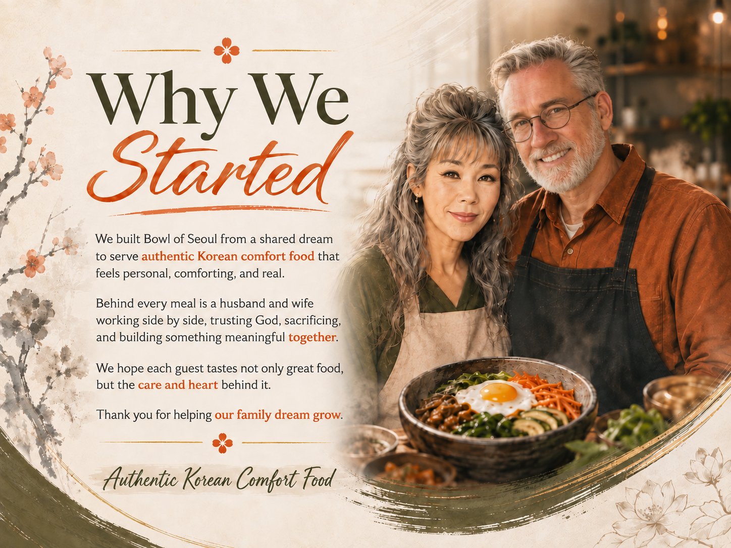 Why We Started: the Bowl of Seoul founders, their Korean meal, and their story of building a family business together.